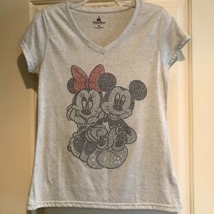 Authentic Disney: Gray Bedazzled Minnie Mickey Mouse Medium Tee (Runs Small)